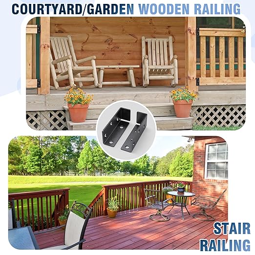 10PASK Metal Deck Railing Bracket Connector, Adjustable Fence Bracket for Vinyl Fence Panel to Post, for Deck, Railing Wood Post, Porch Handrail, Beam Hanger (Black)