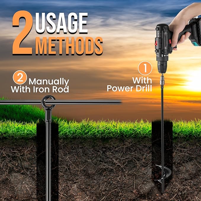 18'' Ground Anchors Screw in Tent Stakes Heavy Duty Earth Anchors - Solid Steel with Sharp Tips & 3 inch Helix Blades to Drill Deep for Trampoline, Swing Sets, Carports, Gazebos, Green House Tents