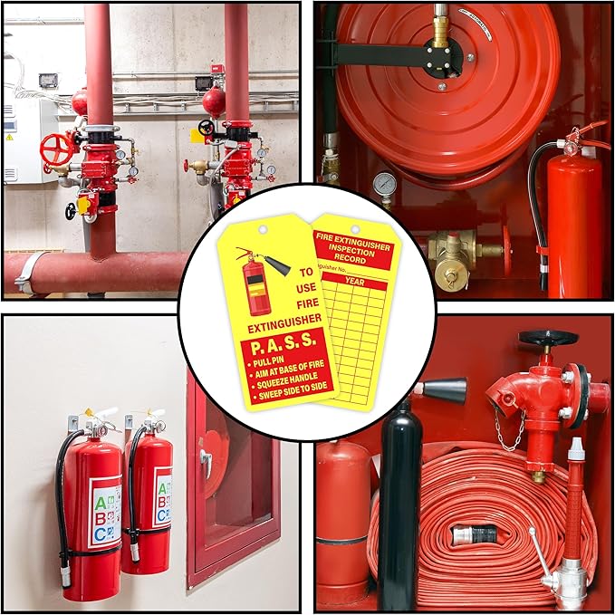 160 Sets Fire Extinguisher Tags with Adjustable Wire Ties Monthly Inspection Record Tags for Indoor Outdoor 4.2 x 2.1 Inch Yellow
