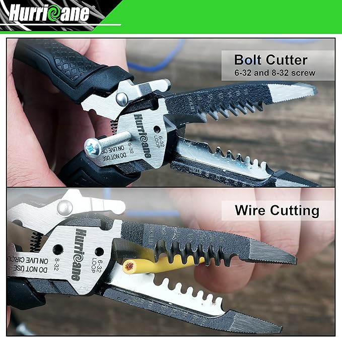 HURRICANE 6-in-1 Wire Stripper, Crimping Tool, Wire Cutter Stripping Tool, Multifunctional Electrical Pliers for Cable Stripper, Wire Crimper(8-18 AWG Solid, 10-20 AWG Stranded)