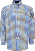 BOCOMAL FR Shirts for Men Printed Plaid Flame Resistant Clothing 6.5oz Cotton Button Up Welding Shirts NFPA2112 CAT2
