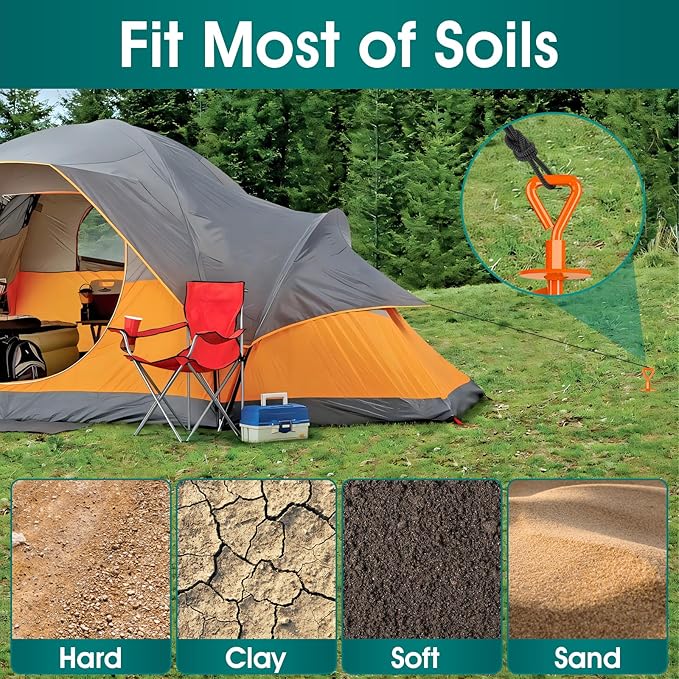 Ground Anchors Screw in, Heavy Duty Ground Trampoline Stakes High Wind Tent Stakes for Tent, Trampoline, Gazebo, Carport, Trap Anchor, Canopies, Swing Set