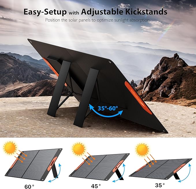 100W Portable Solar Panel for Power Station, Foldable Solar Charger with High 24% Efficiency, ETFE Coating, QC3.0 USB/Type-C & 100 watt 20V DC Output. Includes Adapters for Camping, RV, Emergency