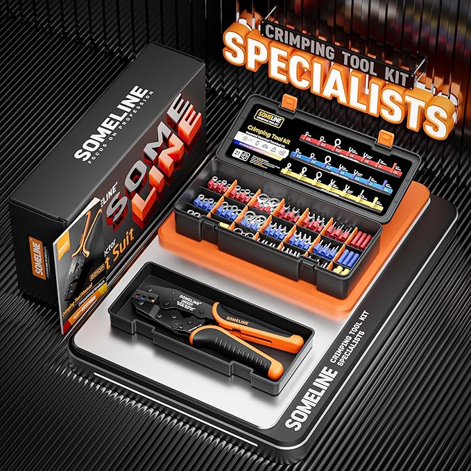 SOMELINE Wire Connectors Kit with Crimping Tool, 21 Types (UL Listed) Premium Insulated Electrical Terminals Assortment, 22-10 AWG Ratchet Wire Crimper - Ring, Fork, Butt, Pin Connectors (147 Pcs)