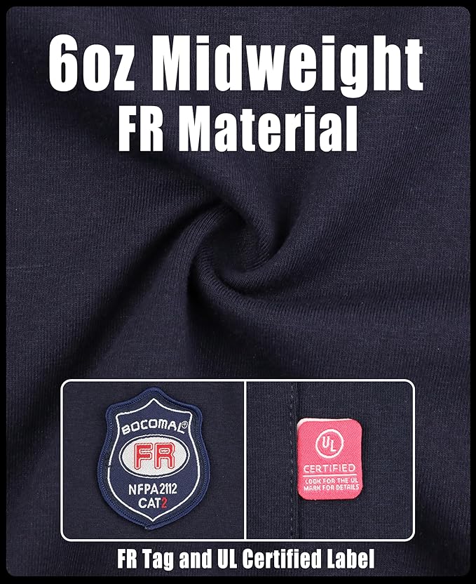 BOCOMAL FR Hooded T Shirts Chest Pocket Fire Resistant Summer Hoodie NFPA2112 CAT2 Flame Retardant FRC Welding Work Shirt
