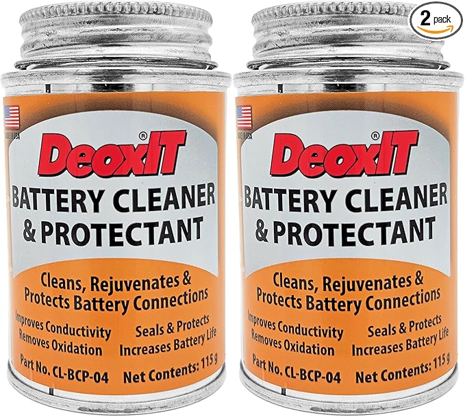CAIG LABORATORIES DeoxIT Battery Cleaner & Protectant with Brush Lid, 4 oz brush Can, Pack of 2