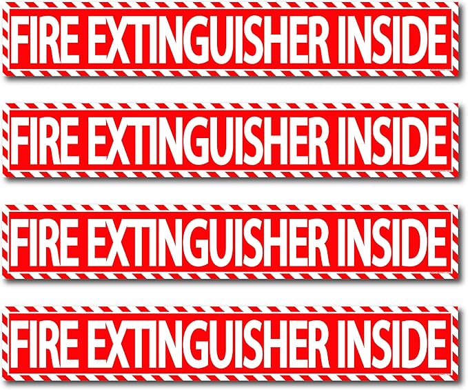 Fire Extinguisher Inside Sticker (4 Pack) 1.5" x 9" Decal Sign Self Adhesive for Trucks or Equipment