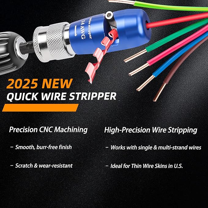 Wire Stripper for Drill, Wire Twister Tool for Drill, 14-12-10-8-6 Gauge drill wire stripper, wire twister, 8 In 1 Professional Electrician Wire Nut Twister for drill Stripping and Twisting Tool, 8pcs