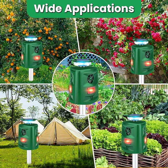 Ultrasonic Animal Repellent Outdoor,2026 Cat Repellent Devices Deer Repellent Solar Animal Repeller with Motion Sensor & Flashing Light to Scare Deer Squirrel Rabbit Raccoon Cat Skunk for Yard Lawn