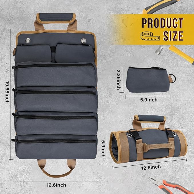 Tool Bag Tool Bags for Men Heavy Duty Tool Organizer, Portable Roll Up Tool Bag Gifts For Him, Mechanic, Electrician and Hobbyist, Car Tool Roll Organizer
