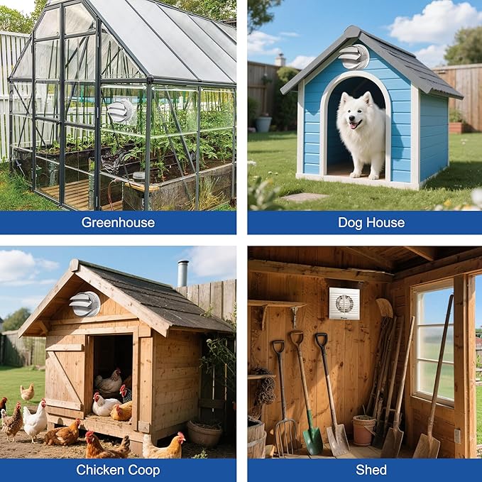 Solar Fan for Chicken Coop with Battery and Adjustable Thermostat, Solar Powered Fan with 12W Bifacial Solar Panel & 4" Exhaust Fan Accessories with Anti-backflow Valve