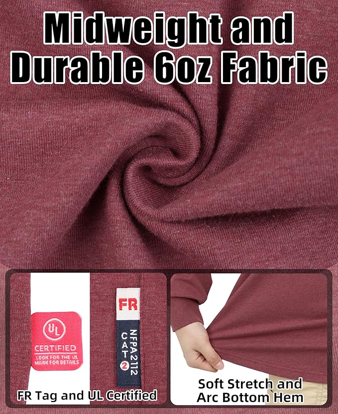 BOCOMAL FR Hooded T Shirts Heather Series 6oz Flame Resistant NFPA2112 CAT2 Fire Retardant Hoodies Work Shirt