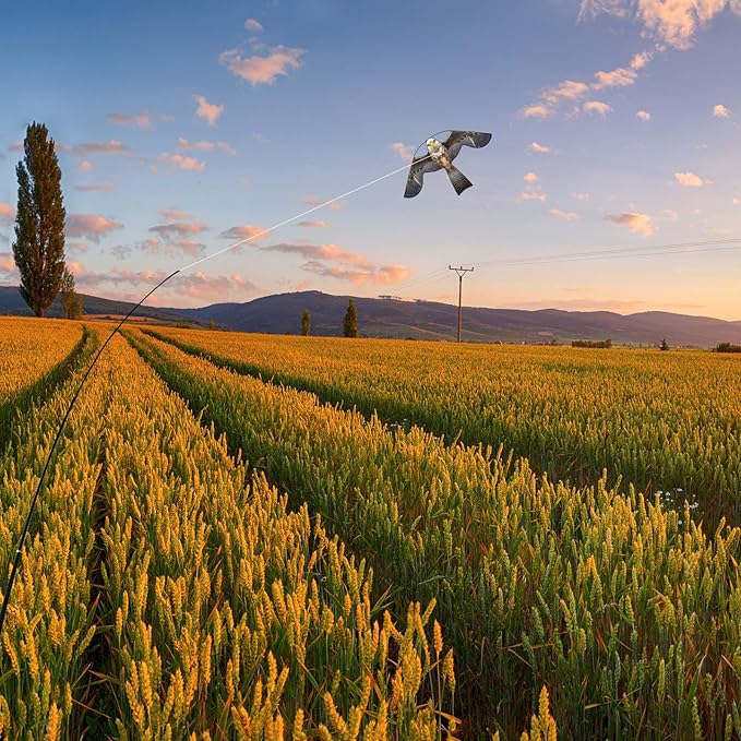 eyijklzo Bird Scaring Flying Kite Deterrents Crops Defenders Farm Protector Bird Fake Hawk Flying Eagle Kite to Keep Birds Away with 4m Telescopic Pole