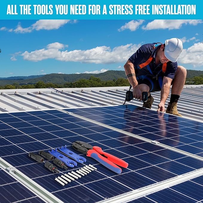 Houseables Solar Wire Connectors, Solar Connector, Crimping Tool, Disconnect Tool, Crimper, Connector Kit, PV Kit, Household, Panel, Cable, 51PC, 12 Pairs 4mm, 2 Spanner Wrench, AWG 14-10, 2.5/4/6 mm²