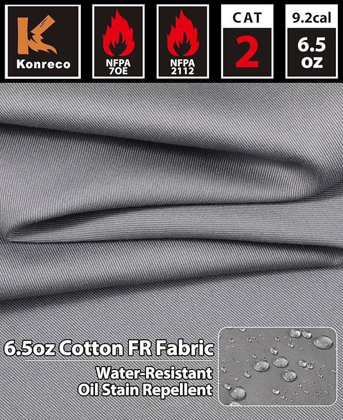 KONRECO FR Shirts for Men 6.5oz Lightweight Work Uniform Flame Resistant Welding Shirt/Water & Stain Repellent