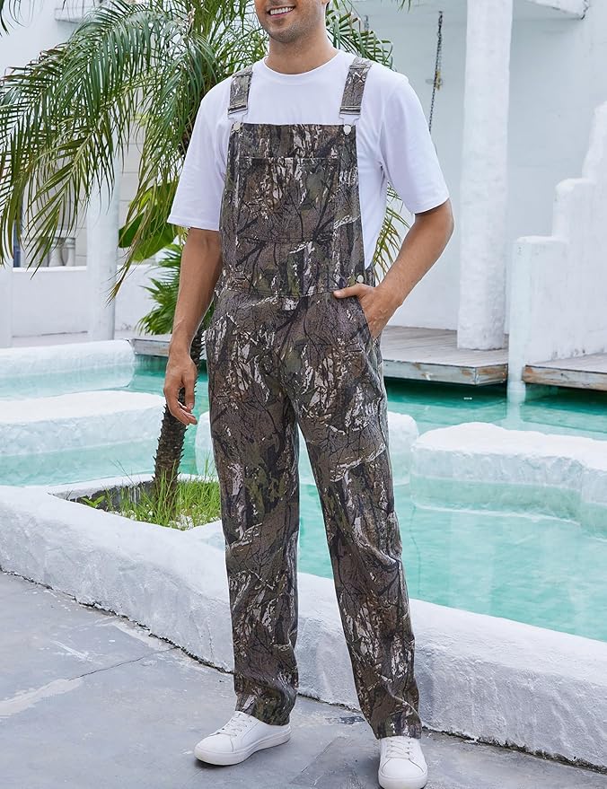 Camo Bibs Overalls for Men Adjustable Straps Work Utility Coveralls Camouflage Jumpsuit