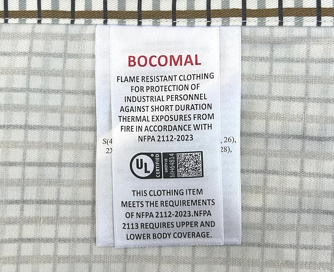 BOCOMAL FR Shirts for Men Printed Plaid Flame Resistant Clothing 6.5oz Cotton Button Up Welding Shirts NFPA2112 CAT2
