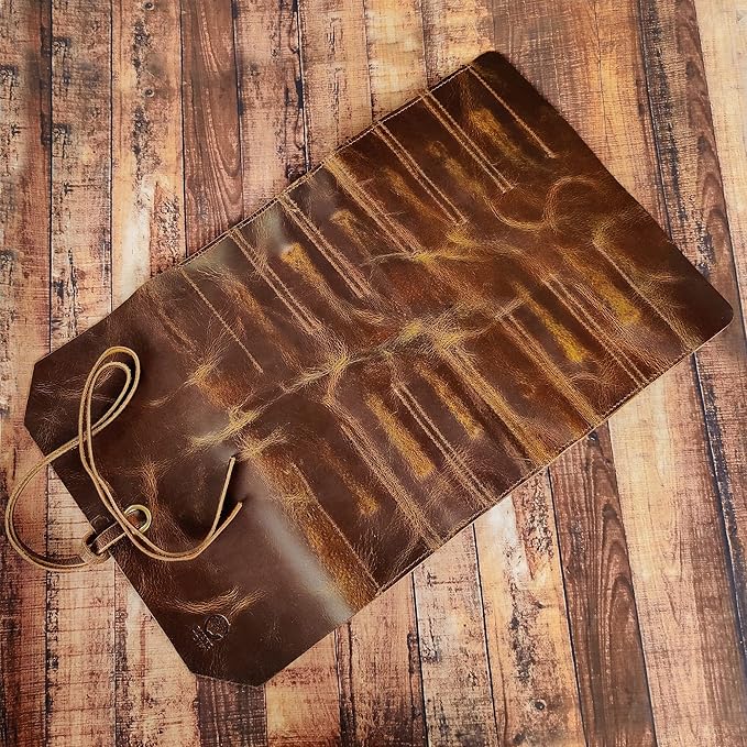 Leather Tool Roll Up Pouch - Leather Tool Wrench Roll/Chisel Bag by Rustic Town