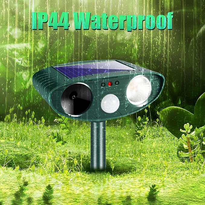 4 Pack Solar Ultrasonic Animal Repeller Outdoor Cat Deer Repellent Devices with Strobe Light,Animal Deterrent Devices for Squirrel Rabbit Raccoon Dog Skunk Repellent for Yard Garden Farm
