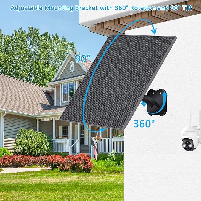 Zivif USB C Solar Panel for Security Cameras, 10W Solar Charger with USB-C Cable, DC 5.5x2.1mm & Micro USB Port, IP66 Waterproof with Adjustable Mount & 10FT Cable