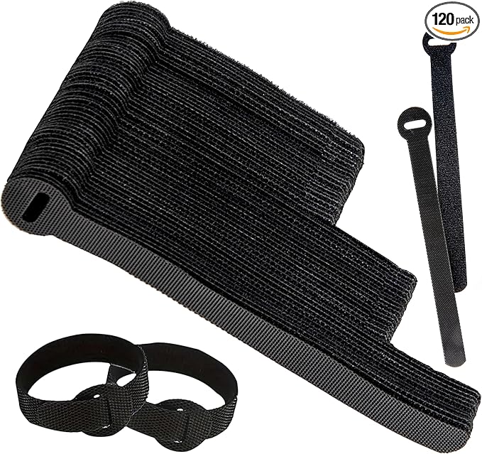 120 PCS 5/6/8 Inch Reusable Cable Ties for Cords – Data Cable Organizer Ties – Cord Wraps for Charging Cords – Electrical Wire Straps, Black