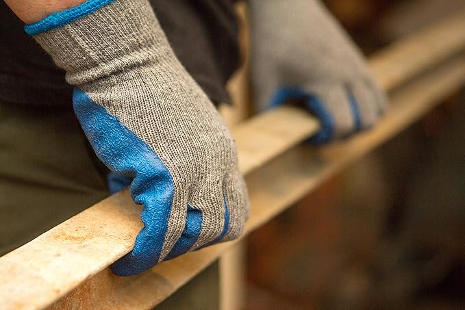 G & F Products - 3100S 12 Pairs Small Rubber Latex Double Coated Work Gloves for Construction, gardening gloves, heavy duty Cotton Blend Blue