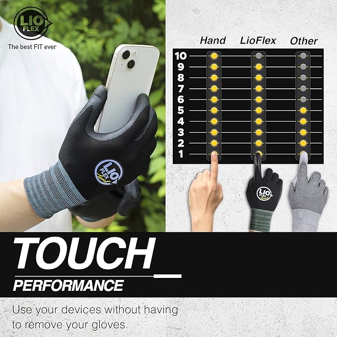 Safety Work Gloves with Touchscreen Fingers, 3 Pairs Thin & Lightweight Working Gloves, Ideal for Warehouse Workers, Delivery Drivers, Nitrile Foam Coated Grip Gloves for Women and Men (Black, XL)
