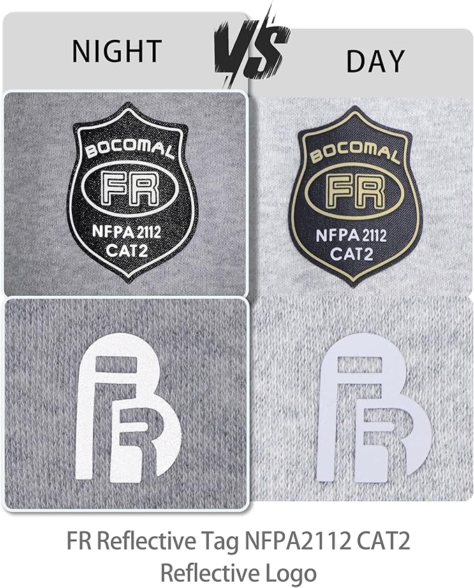 BOCOMAL FR Shirt 7oz Heavyweight Flame Resistant Shirts for Men Fire Retardant Long Sleeve Crew Work Shirts CAT2