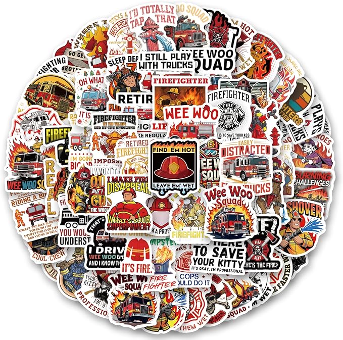 123Pcs Funny Firefighter Stickers - Fireman Stickers & Decals for Hard Hat - Funny Firefighter Hard Hat Gifts