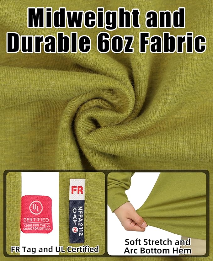 BOCOMAL FR Hooded T Shirts Heather Series 6oz Flame Resistant NFPA2112 CAT2 Fire Retardant Hoodies Work Shirt