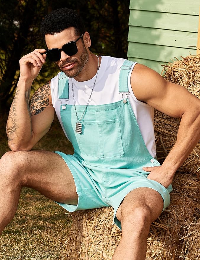 Bindefon Denim Overalls for Men Jean Shorts Jumpsuit Work Bibs Coveralls with Zipper