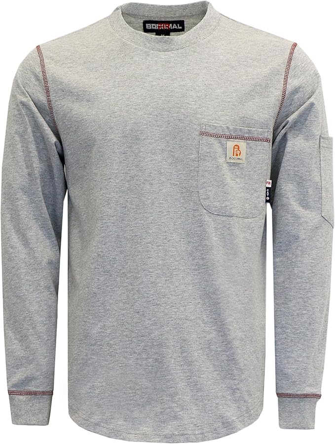 BOCOMAL FR Shirts for Men Lightweight Crew Long Sleeve Flame Resistant/Fire Retardant Shirt…