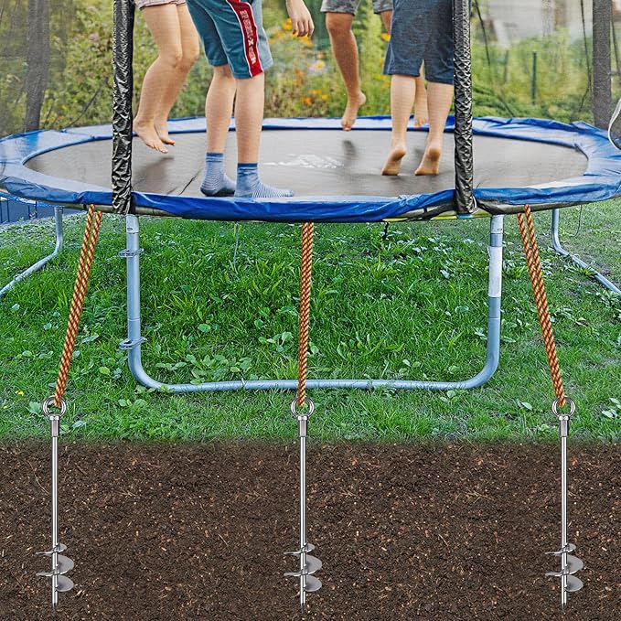 24'' Ground Anchors Screw in Heavy Duty 12mm Solid Steel, 3" Spiral Blade with Smooth Edges, Fully Welded Design for Mobile Home, Shed, Trampoline, Swing Set, Carport, Earth, Tent, 6Pack