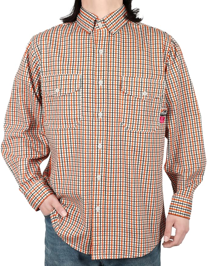 VATRENUS FR Shirts for Men 6.5oz Button Down Flame Resistant 100% Cotton Men's Pre-Washed Fire Retardant Work Shirt