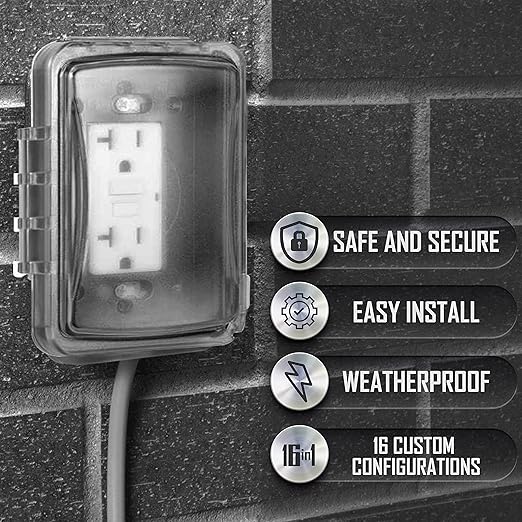 TayMac MM110C Weatherproof Single Outlet Outdoor Receptacle Cover, 5/8 Inches Deep, Clear