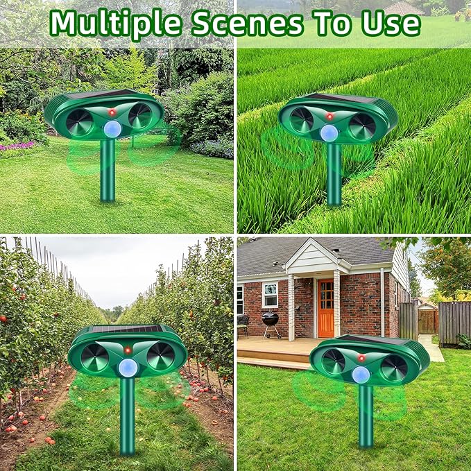 2026 Upgraded Solar Ultrasonic Animal Repellent Outdoor Deer Repellent Devices Motion Detection for Raccoon Squirrel Rabbit Dog Cat Deterrent Keep Chipmunk Rodent Away from Yard Lawn,4Pack
