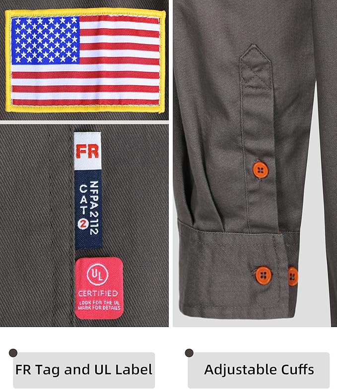 BOCOMAL FR Shirts for Men Flame Resistant Light Weight NFPA2112 Fire Retardant Welding Shirt Water & Oil Repellent Finish
