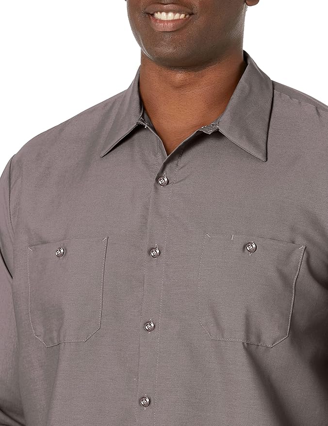 Red Kap Men's Long Sleeve Industrial Work Shirt | Moisture Wicking Button Up, Wrinkle Resistance Fights Fading & Stains