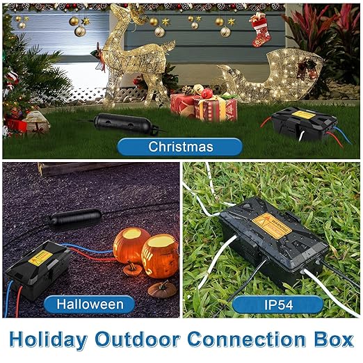 NineLeaf Outdoor Waterproof Electrical Box,IP54 Weatherproof Extension Cord Cover, Protect Outlet, Plug, Socket, Timer, Power Strip, Holiday Light Decoration,10.3x5.9x3.7inch,Black