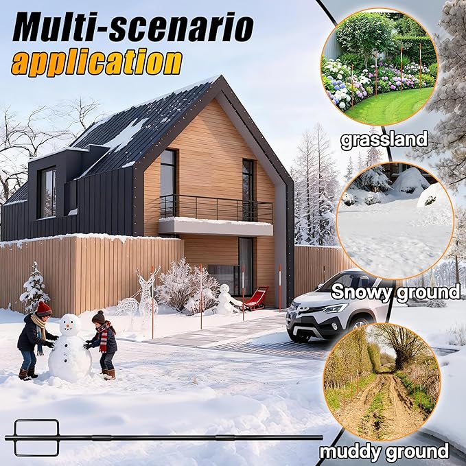 Snow Stake Install Tool Heavy Duty Snow Stakes Driveway Markers Installation Tool for Plow Stakes for 9/16" Diameter Sticks, Rust-Proof Coating, Detachable Design