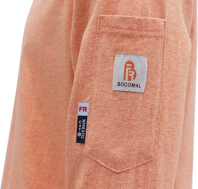 BOCOMAL FR Shirts Heather Series 6oz Flame Resistant T Shirt NFPA2112 CAT2 Fire Retardant Crew Work Shirt