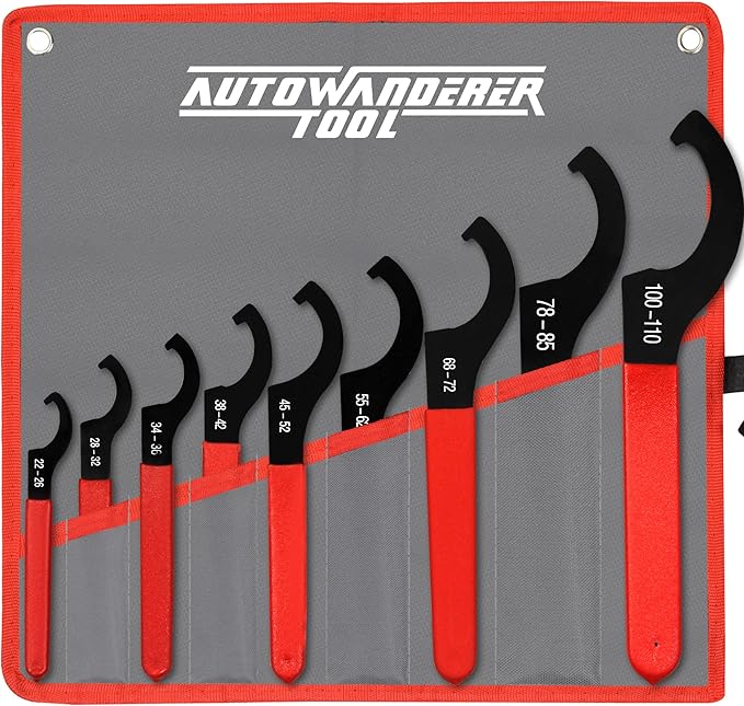 9Pcs Coilover Spanner Wrench Set, Adjustable Shock Wrench Universal Carbon Steel Spanners for Most Coil Over Shock Adjustments