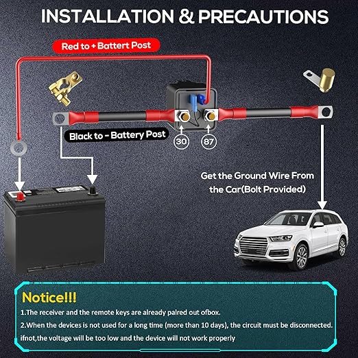 Top Post Remote Battery Disconnect Switch 12V, 250A Negative Battery Cut Off Switch Anti-Theft Kill Switch Kit Upgrade Prevent Battery Drain for Car Truck, RV Auto, Boat,Vehicle etc