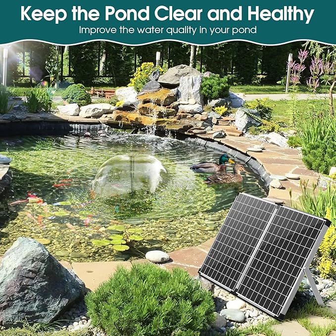 Antfraer 55W Solar Pond Filter, Solar Fountain Pump with Pond Filter Kit Adjustable Flow, Pond Filter Box with Filter Medias for Outdoor Ponds Fish Tank Pool Waterfall Koi Pond Water Features