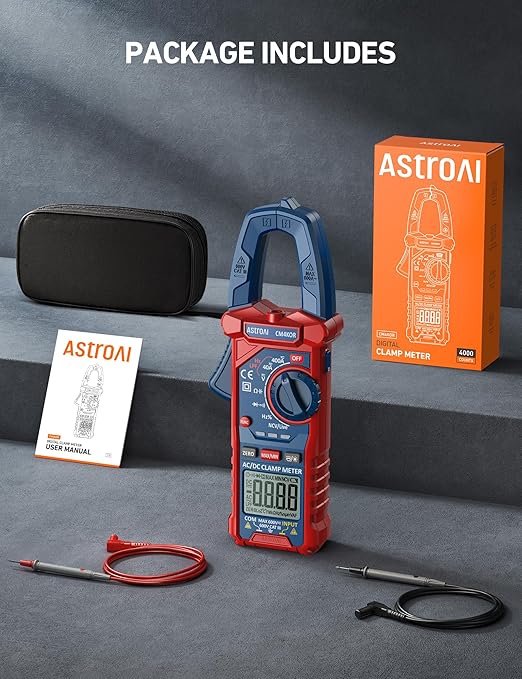 AstroAI Digital Clamp Meter Multimeter 4000 Counts Auto-ranging Amp Tester Measuring AC/DC Voltage & Current, Resistance, Capacitance, Frequency, Continuity, Live Wire Test, NCV Detection, Blue