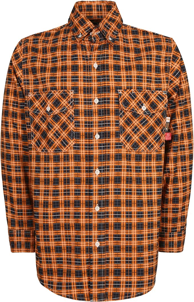 KONRECO FR Shirts for Men 100% Cotton 6.5oz Fire Resistant Lightweight Men's Plaid Work Shirts