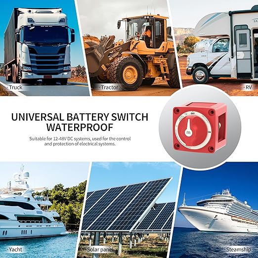 300A Boat Battery Disconnect Switch Waterproof 12V 48V Battery Shut Off Switch ON/Off Heavy Duty & Ignition Protected Power Kill Switch for Marine Car RV Truck