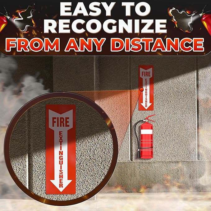 12 Pack Fire Extinguisher Stickers – 4x11.8 Inch Vinyl Signs | Waterproof & Fade-Resistant Safety Decals for Indoors & Outdoors | Easy to Apply on Walls & Doors, for Cabinets, Offices & Commercial Use