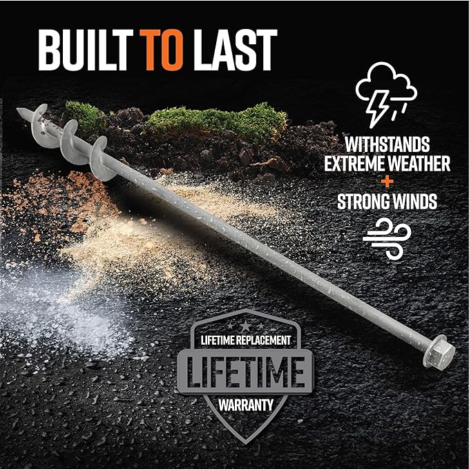 GROUNDGRABBA Screw in Tent Stake for Sand and Loose Ground | Premium Drill Driven Ground Anchor Earth Screws| x6 GroundGrabba Pro II