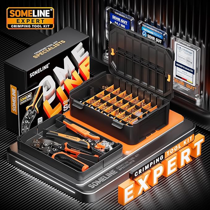 SOMELINE Spade Connector Crimping Tool Kit 24–14 AWG, 40 Types 2.8/4.8/6.3/7.8 mm Quick Disconnect Non-Insulated Connectors and Terminal Housings – Open Barrel Crimping Tool